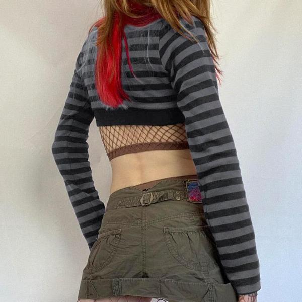 Shop Vintage Grunge Striped Cropped Tee , tops , Killer Lookz , gothic, grunge, long sleeve, outerwear, tops , Killer Lookz , killerlookz.com