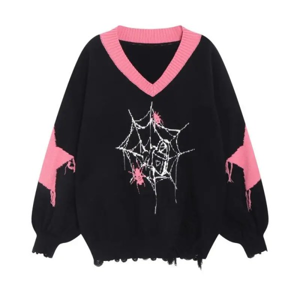 Spiderweb Distressed Oversized Knitted Sweater